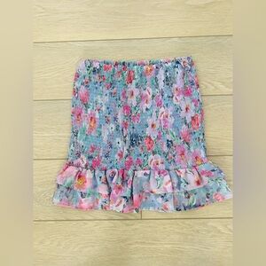 Lost and Wander smocked floral ruffle Mini skirt size medium